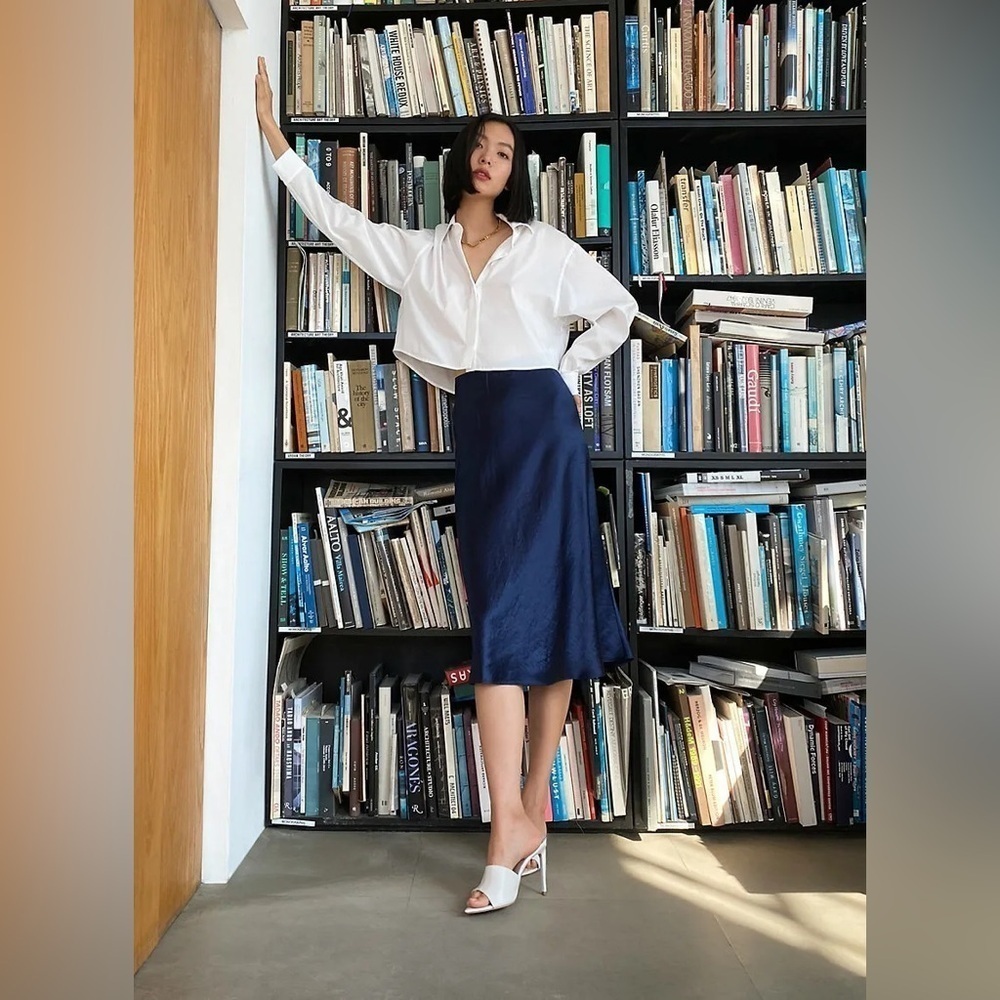 Aritzia Babaton Slip Midi Skirt in Navy
